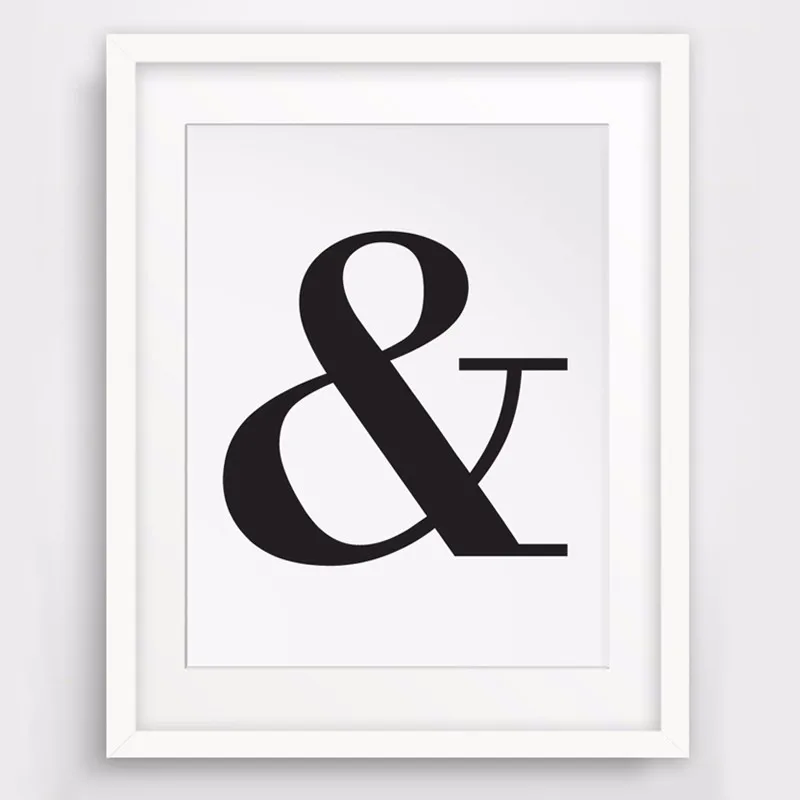 Ampersand и символ букв черно белая типография Настенная картина холст