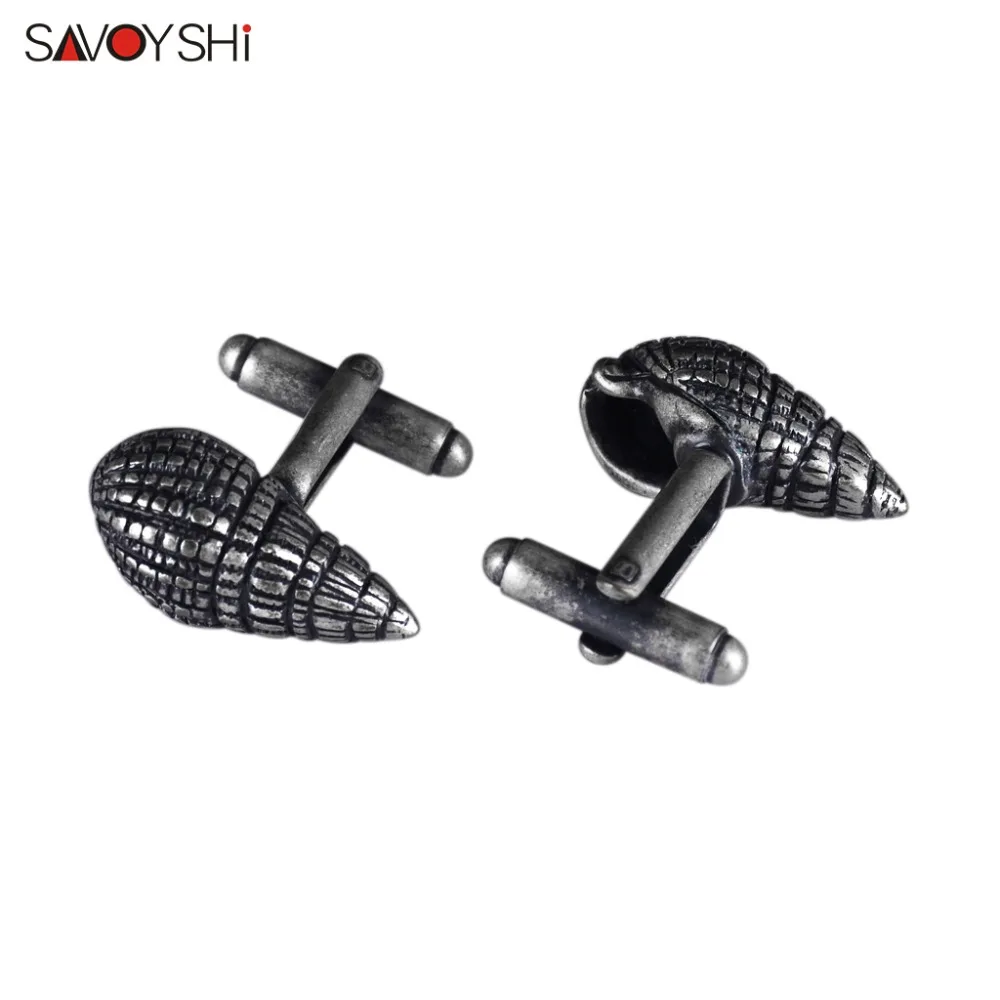 

SAVOYSHI Funny Mens Shirt Cufflinks High Quality Ancient Silver color Conch Model Metal Cuff links Brand Man Accessories