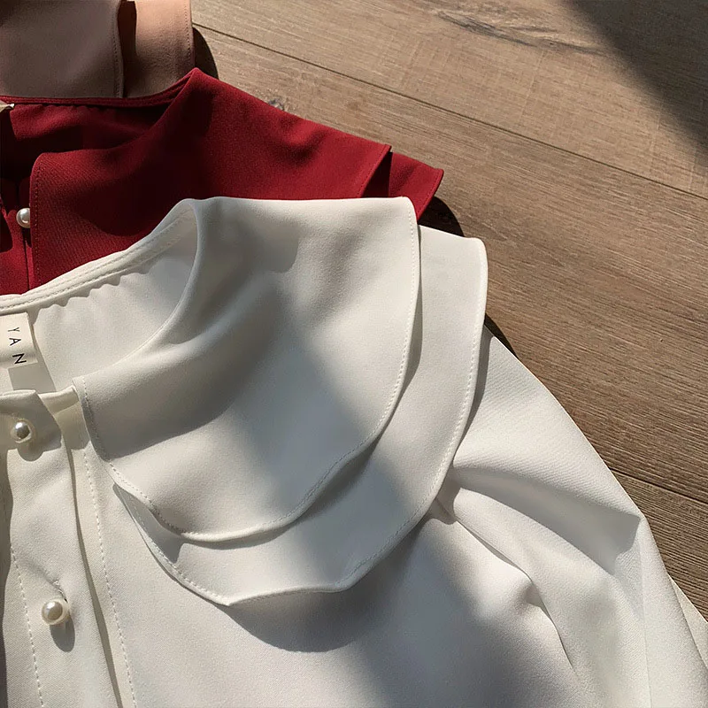 Peter Pan Collar Blouse Womens Top Spring Autumn Long Sleeve Pearl Buttons Single Breasted Office Lady Work Chiffon Shirts White
Peter Pan Collar Blouse Womens Top Spring Autumn Long Sleeve Pearl Buttons Single Breasted Office Lady Work Chiffon Shirts White