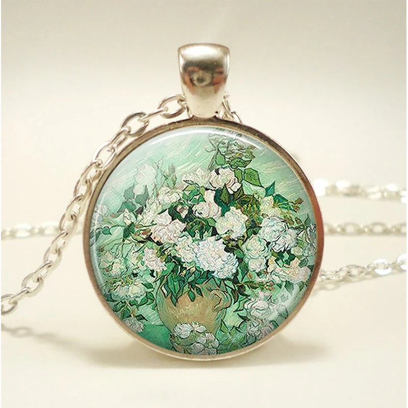 Fashion Accessories Pink White Roses Van Gogh Art Glass Dome Pendant Necklace Chain Flower Jewelry Creative Gift
Fashion Accessories Pink White Roses Van Gogh Art Glass Dome Pendant Necklace Chain Flower Jewelry Creative Gift