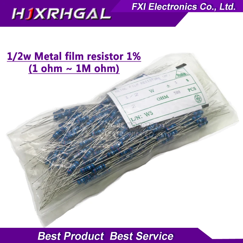 Металлический пленочный резистор 1/2 Вт 500 1R ~ 1M 1 2 10 22 47 1% 100 Ом 1K 330K 10K 22K 47K 4 7 K 100K 2R 10R