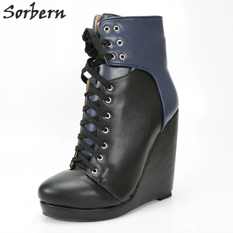 Sorbern Navy Blue Ankle Boots Women Wedge High Heels Platform Round Toe Black Shoes Platform Ankle Boots Custom Colors Lace-Up
Sorbern Navy Blue Ankle Boots Women Wedge High Heels Platform Round Toe Black Shoes Platform Ankle Boots Custom Colors Lace-Up