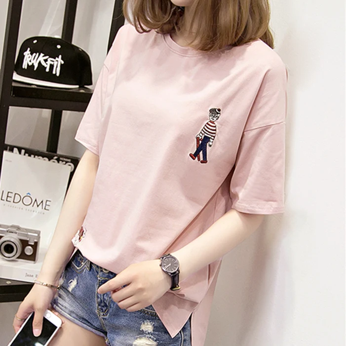 Cotton short-sleeved t-shirt female loose Korean student cartoon embroidery half-sleeved clothes
Cotton short-sleeved t-shirt female loose Korean student cartoon embroidery half-sleeved clothes