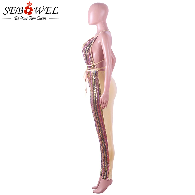 SEBOWEL Sexy Sequin Jumpsuit Club Wear Women Rainbow Glitter Rompers Sleeveless Striped Sparkle Club Pants Party Playsuits 2019
SEBOWEL Sexy Sequin Jumpsuit Club Wear Women Rainbow Glitter Rompers Sleeveless Striped Sparkle Club Pants Party Playsuits 2019
