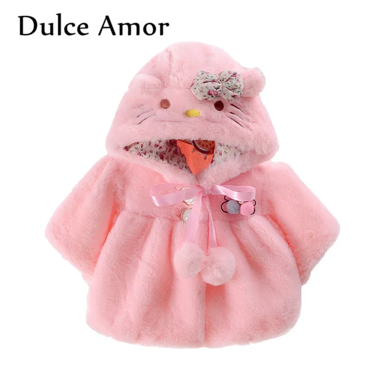 Dulce Amor для маленьких девочек пальто зимняя одежда малыша Кот с капюшоном из