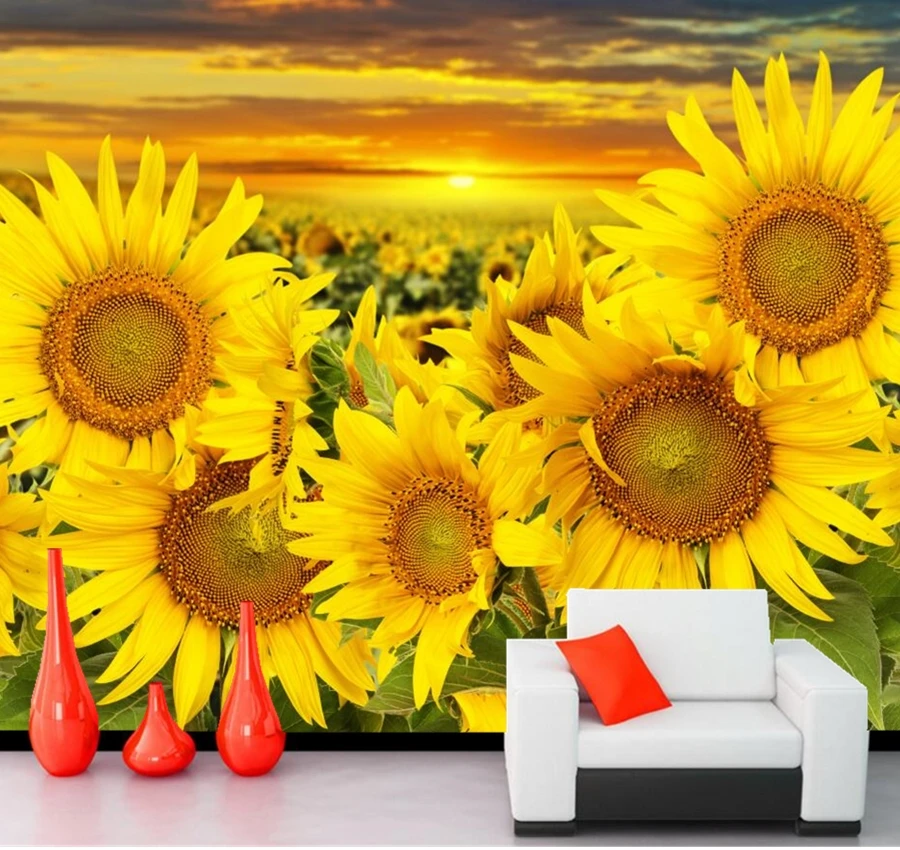 

Custom 3d mural,Sunflowers Sunrises and sunsets Flowers wallpaper,restaurant kitchen living room TV sofa wall bedroom wallpaper