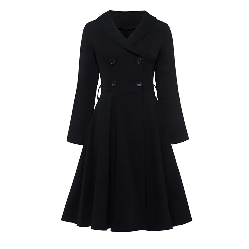 2021 Autumn Vintage V Neck Dress Women Three Quarter Sleeve Double Buttons A-line Office Lady Dress Elegant Party Dresses Black
2021 Autumn Vintage V Neck Dress Women Three Quarter Sleeve Double Buttons A-line Office Lady Dress Elegant Party Dresses Black