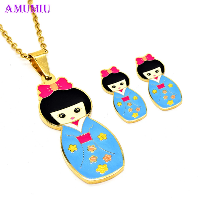 AMUMIU kimono Japanese doll Statement Cartoon Earrings Necklace Jewelry Sets For Women Girls Teen Kid Gift Accessories JS060
AMUMIU kimono Japanese doll Statement Cartoon Earrings Necklace Jewelry Sets For Women Girls Teen Kid Gift Accessories JS060