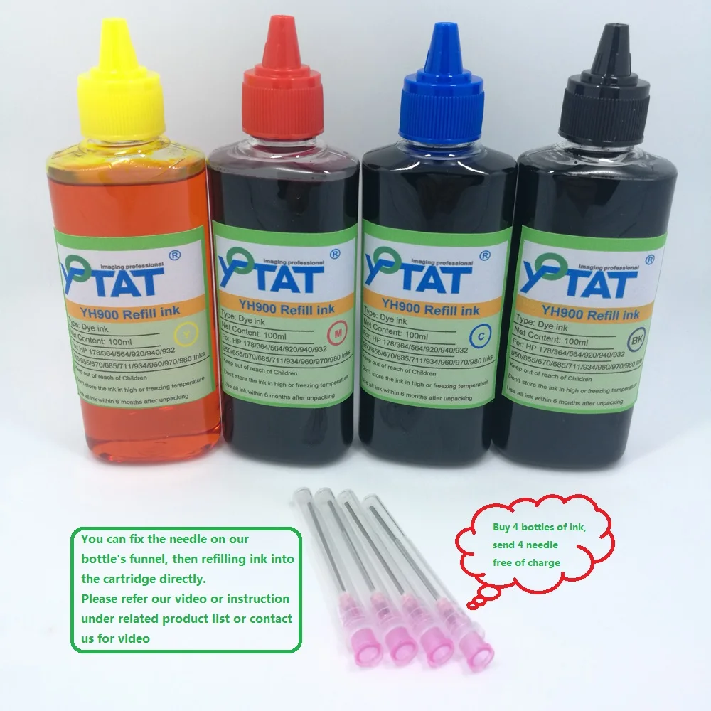 YOTAT 4*100ml High Quality Dye ink refill kit for HP 178 364 564 920 655 670 685 934 ink cartridge or CISS
YOTAT 4*100ml High Quality Dye ink refill kit for HP 178 364 564 920 655 670 685 934 ink cartridge or CISS