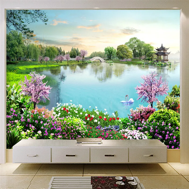 

Nature Landscape Wall Murals 3D Custom Photo Wallpapers Lake Flowers Forest Wall Papers for Living Room TV Backdrop Home Decor