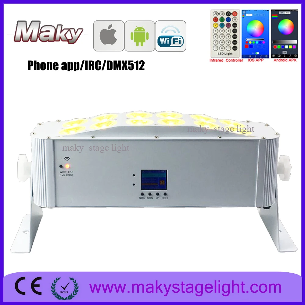 10 lights/case DHL Delivery Phone Control Bar Light With Battery Powered RGBWAUV 12X18W Wireless DMX Wedding Uplights | Освещение