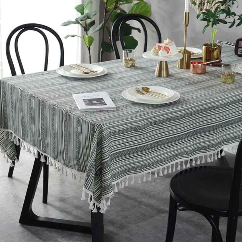 Ethnic Style Grey-green Striped Fringed Tablecloth Coffee Table Cover Rectangular Dining Table Cloth Oilproof Obrus Home Decor
Ethnic Style Grey-green Striped Fringed Tablecloth Coffee Table Cover Rectangular Dining Table Cloth Oilproof Obrus Home Decor