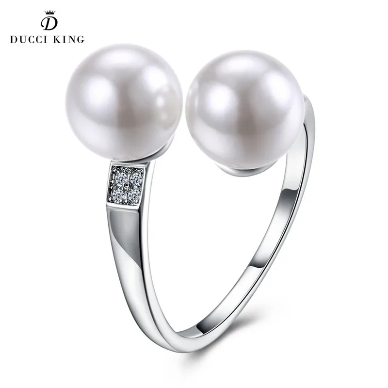 Для женщин циркония Кольца два белый имитация жемчуг регулируемые кольцо anillos