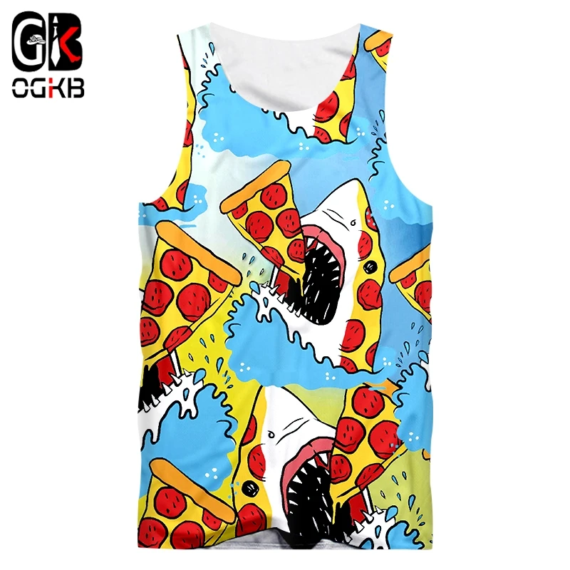 

OGKB Man Vest Fashion Fitness 3D Tank Tops Printing Shark Eat Pizza Hiphop Plus Size Tops Tees Men Spring Tank Tops Drop Ship