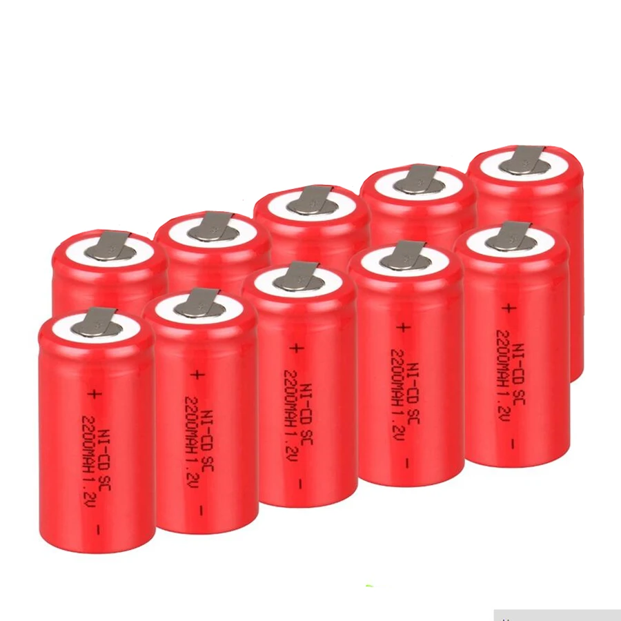 10 шт Sub SC NI CD 2200mah аккумуляторная батарея 1 2 V с вкладкой для электрических