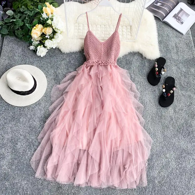 2019 Summer Women Dresses Casual High waist Sexy Ladies Knit V-neck Backless Dress Solid color Irregular Mesh Cake Dress Female
2019 Summer Women Dresses Casual High waist Sexy Ladies Knit V-neck Backless Dress Solid color Irregular Mesh Cake Dress Female