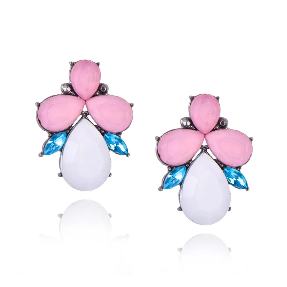 Женские серьги-пусеты E0224 Винтажные с розовыми кристаллами и цветами опт |