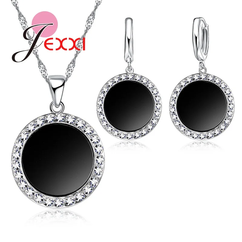 Fashion Silver Jewelry Sets For Women Pendant Wedding Necklace Black Color Round Earrings Bridal Party Accessories
Fashion Silver Jewelry Sets For Women Pendant Wedding Necklace Black Color Round Earrings Bridal Party Accessories