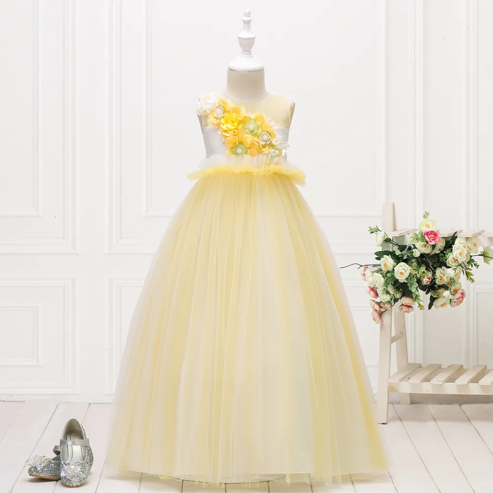 Small Girl Tutu Flower Petals Bow Bridal Dress Performance Clothing Casual Summer Floral Sundress Show School | Свадьбы и торжества
