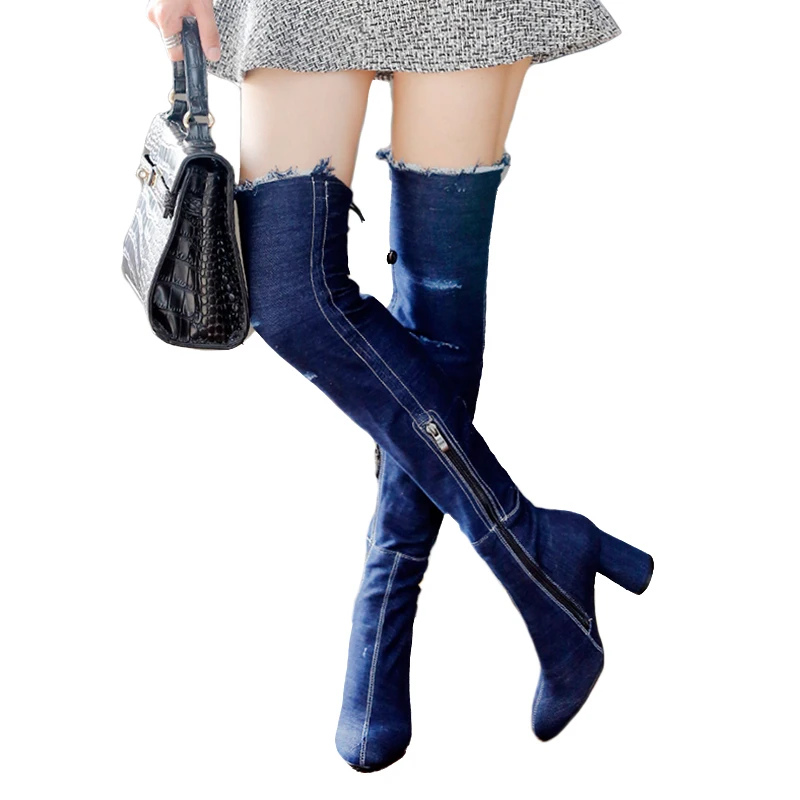 JK Big Size 32-43 High Heels Women Boots Spring Fashion Holed Ladies Shoes Denim Zipper Sewing Round Toe Over The Knee Footwear
JK Big Size 32-43 High Heels Women Boots Spring Fashion Holed Ladies Shoes Denim Zipper Sewing Round Toe Over The Knee Footwear