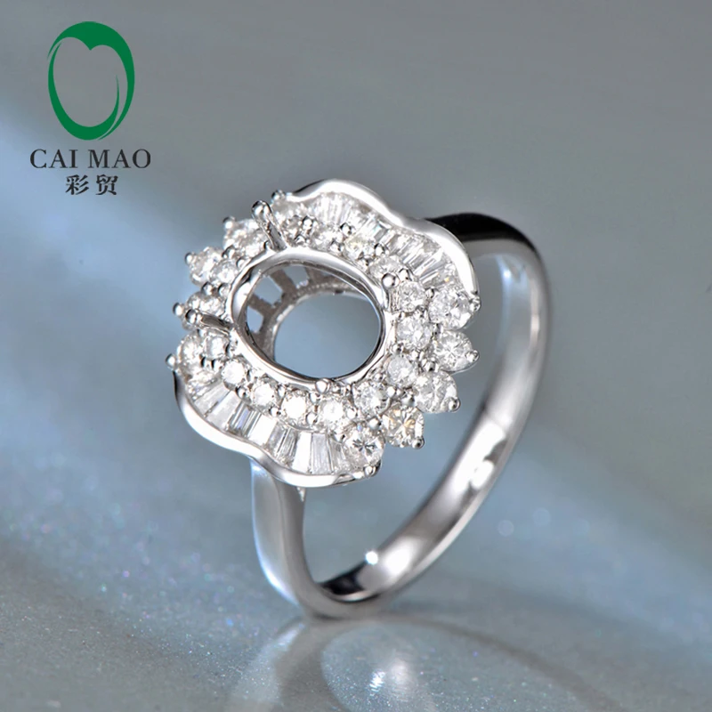 

Caimao 7x9mm Oval Cut 18K White gold Natural 0.7ct Diamond Engagement Semi Mount Setting Ring Jewelry