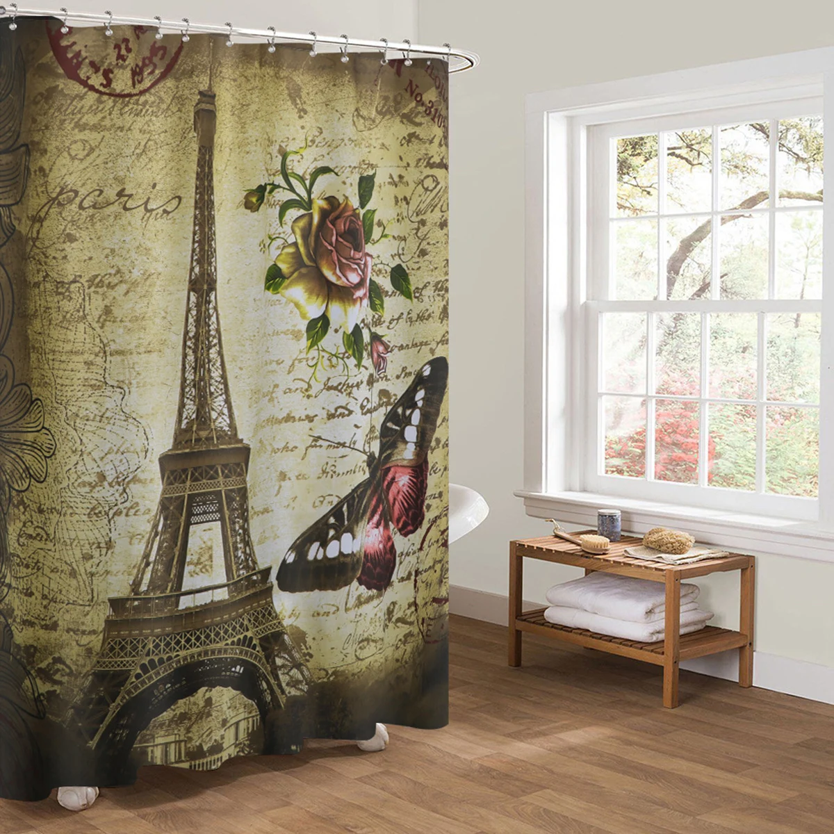 Tower And Butterfly Pattern Shower Curtain Digital Print Waterproof Bathroom Shower Curtain With 12 Hooks
Tower And Butterfly Pattern Shower Curtain Digital Print Waterproof Bathroom Shower Curtain With 12 Hooks