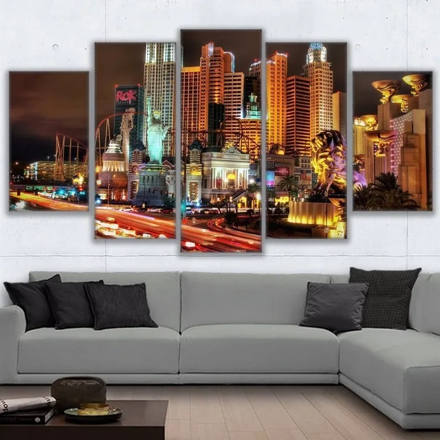 

Wall Art Pictures Home Decor Living Room HD Prints Posters Frame 5 Pieces Las Vegas City Nightscape Paintings On Canvas