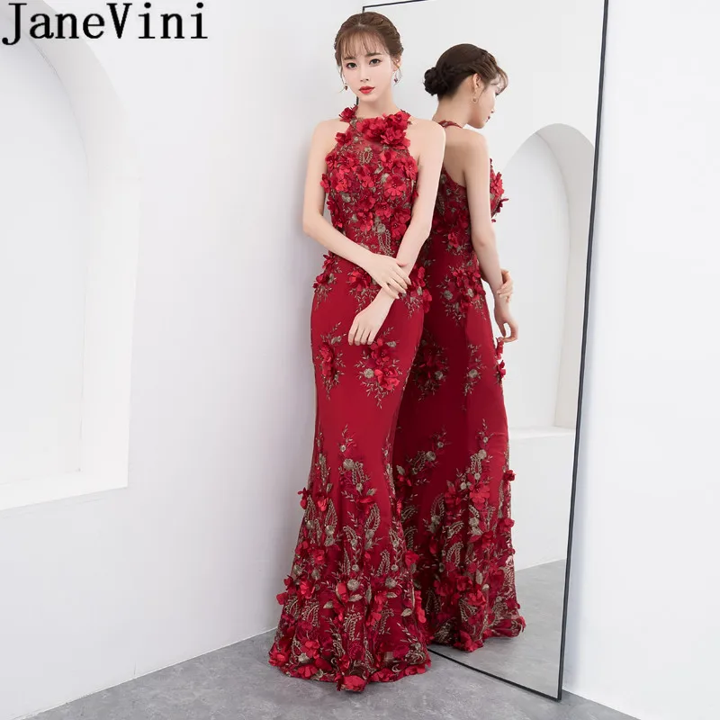JaneVini Burgundy Flowers Women Wedding Guest Party Dress Mermaid Halter Lace Long Bridesmaids Dresses Floor Length Formal Gowns
JaneVini Burgundy Flowers Women Wedding Guest Party Dress Mermaid Halter Lace Long Bridesmaids Dresses Floor Length Formal Gowns
