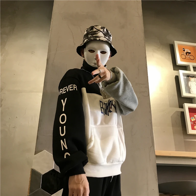 Harajuku Толстовки пара 2018 осень и зима оригинальной прострочкой на Молнии Высокий