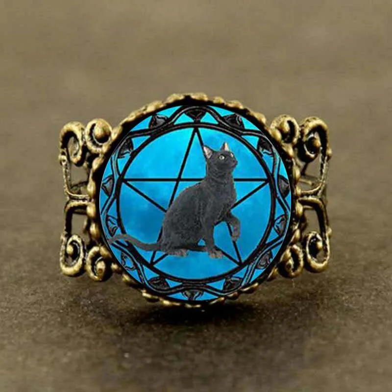 Black Cat Ring wiccan collar Wicca Pentagram blue Glass Ring cristal colgante Wicca collar
Black Cat Ring wiccan collar Wicca Pentagram blue Glass Ring cristal colgante Wicca collar