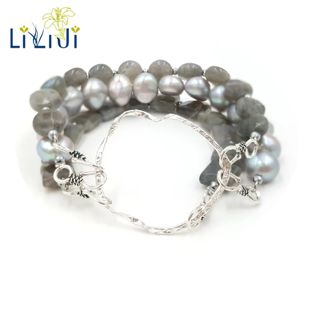 Браслет Lii Ji 925 пробы Серебряный, натуральный камень, лабрадорит, серый пресноводный жемчуг, гематит, 3 ряда, Открытый браслет
Браслет Lii Ji 925 пробы Серебряный, натуральный камень, лабрадорит, серый пресноводный жемчуг, гематит, 3 ряда, Открытый браслет