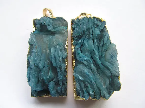 Мода 2 шт. 50 мм ( дюймов ) Druzy Druzzy Drusy прямоугольник Ablong кулон с 24 К золота слоистой