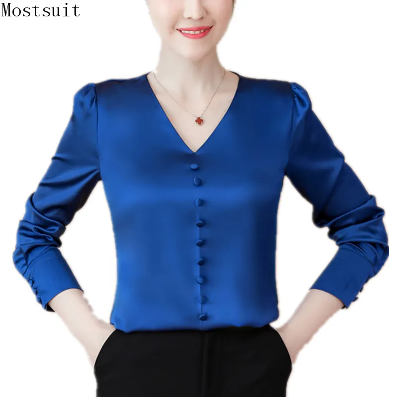 Elegant Satin Blouse Women Long Sleeve V-neck Buttons Shirt Tops Korean Chic Autumn Basic Ladies Blusas Mujer 2018 New
Elegant Satin Blouse Women Long Sleeve V-neck Buttons Shirt Tops Korean Chic Autumn Basic Ladies Blusas Mujer 2018 New