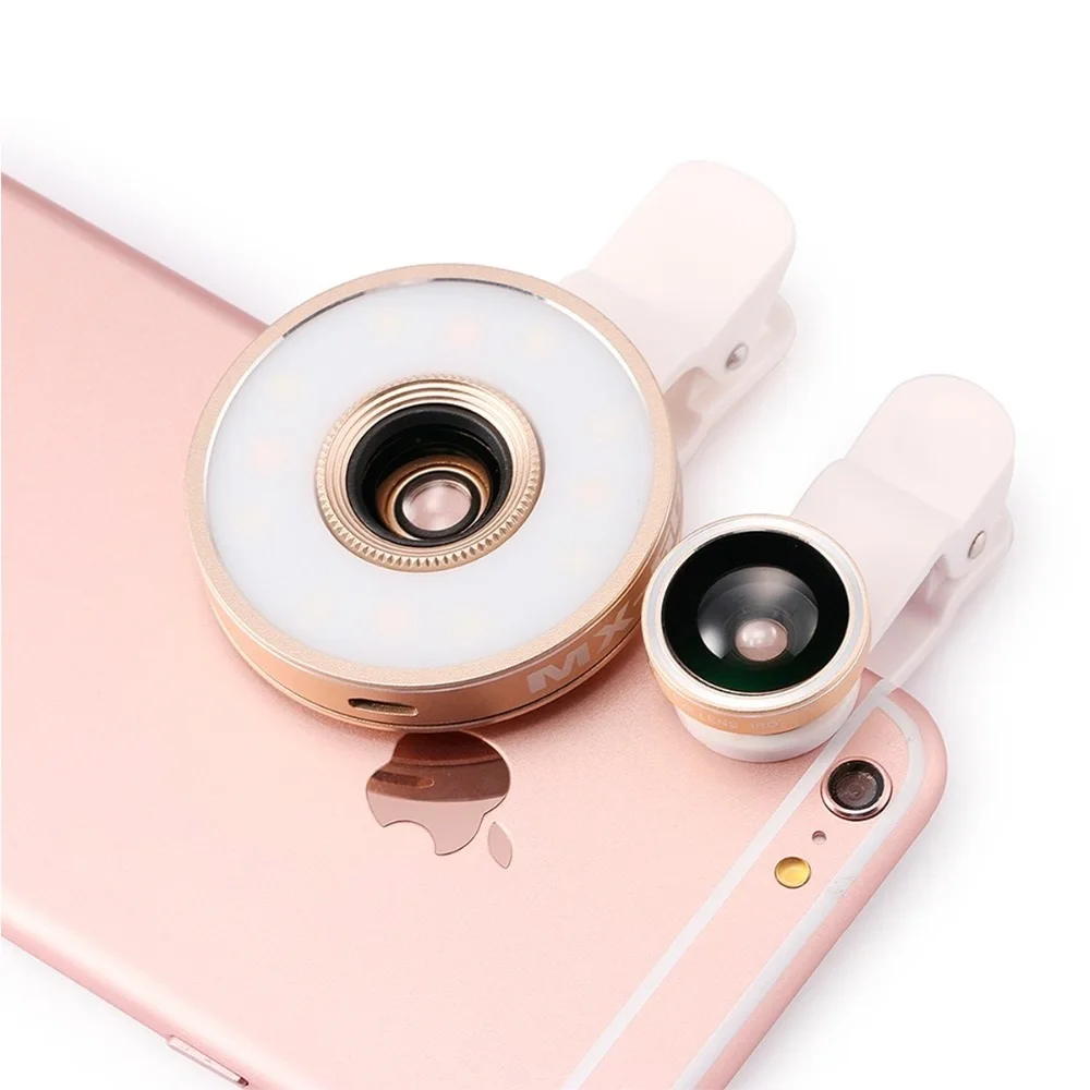 6 в 1 LED Lens Clip-on Фонарик 185 Рыбий Глаз 10x Макро 0.65x Широкоугольный Объектив для Asus PadFone