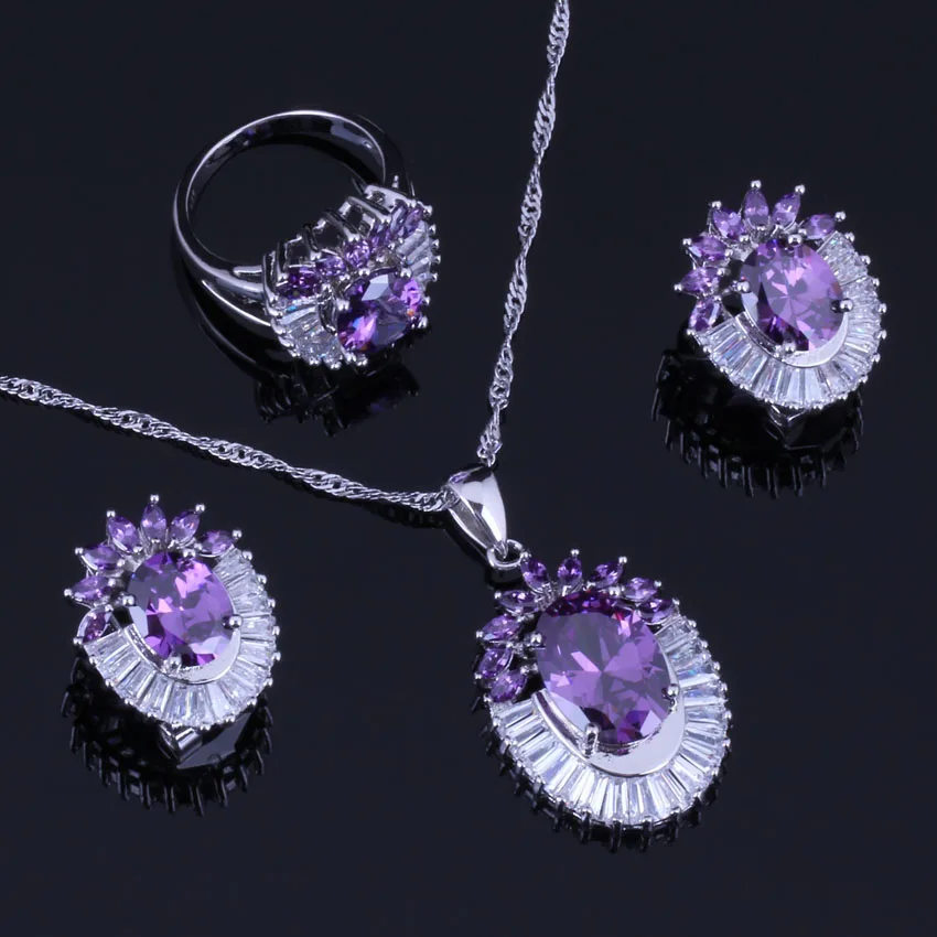Smooth Flower Purple Cubic Zirconia White CZ Silver Plated Jewelry Sets Earrings Pendant Chain Ring V1001
Smooth Flower Purple Cubic Zirconia White CZ Silver Plated Jewelry Sets Earrings Pendant Chain Ring V1001