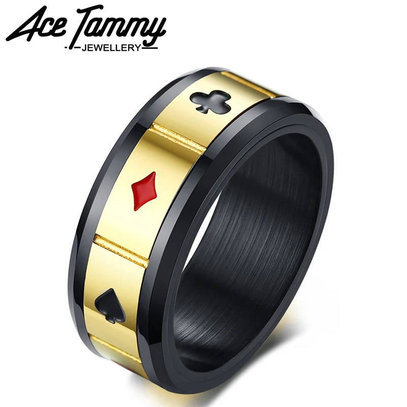 Fashion Stainless Steel Spinner Ring 8mm Spinning Finger Band IP Black Plating Playing Card Poker Design for Men Gift Jewelry
Fashion Stainless Steel Spinner Ring 8mm Spinning Finger Band IP Black Plating Playing Card Poker Design for Men Gift Jewelry
