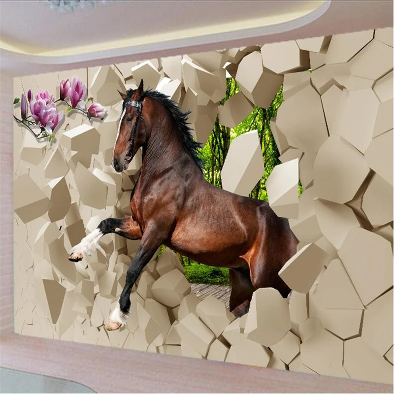 3D стереоскопические обои для фотостудии Poqiang скакающие в комнату Картина