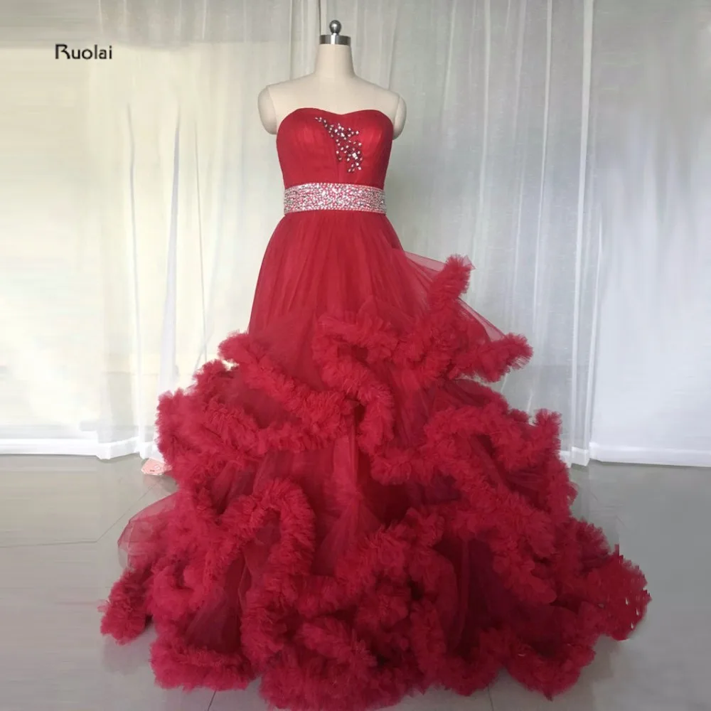 New Arrival Charming 2017 Red Tulle Beading Belt Sweetheart Ruffles Ball Gown Formal Long Evening Dress For Wedding Party
New Arrival Charming 2017 Red Tulle Beading Belt Sweetheart Ruffles Ball Gown Formal Long Evening Dress For Wedding Party