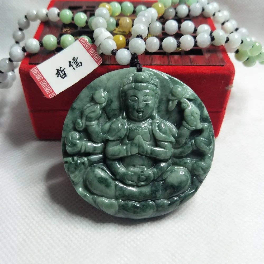 Zhe Ru Jewelry Pure Natural Jadeite Dark Green Green Round Avalokitesvara Pendant Tricolor Bead Necklace Send A Certificate
Zhe Ru Jewelry Pure Natural Jadeite Dark Green Green Round Avalokitesvara Pendant Tricolor Bead Necklace Send A Certificate