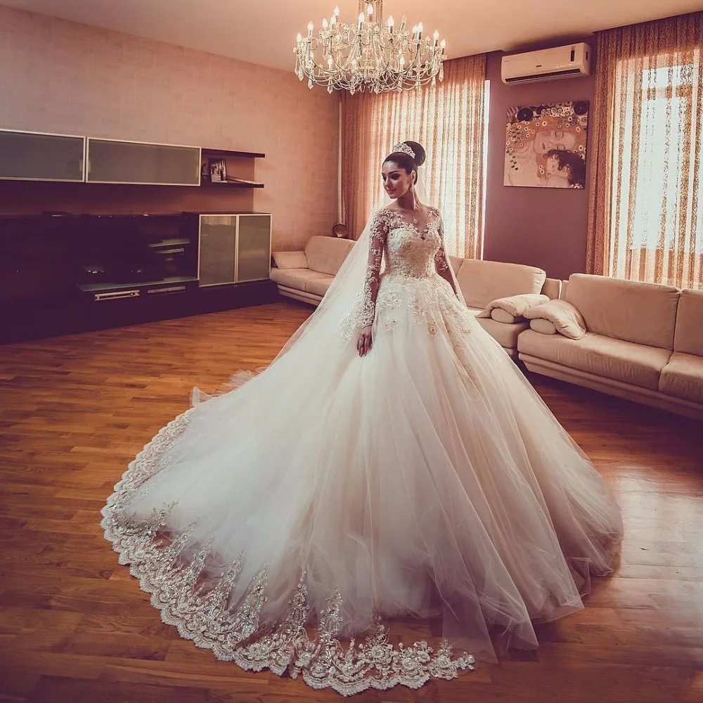 vestidos de novia Long Sleeves Beads Wedding Gowns Vestido Longo Princess Bridal Dress Appliques Tulle Customed 2020
vestidos de novia Long Sleeves Beads Wedding Gowns Vestido Longo Princess Bridal Dress Appliques Tulle Customed 2020
