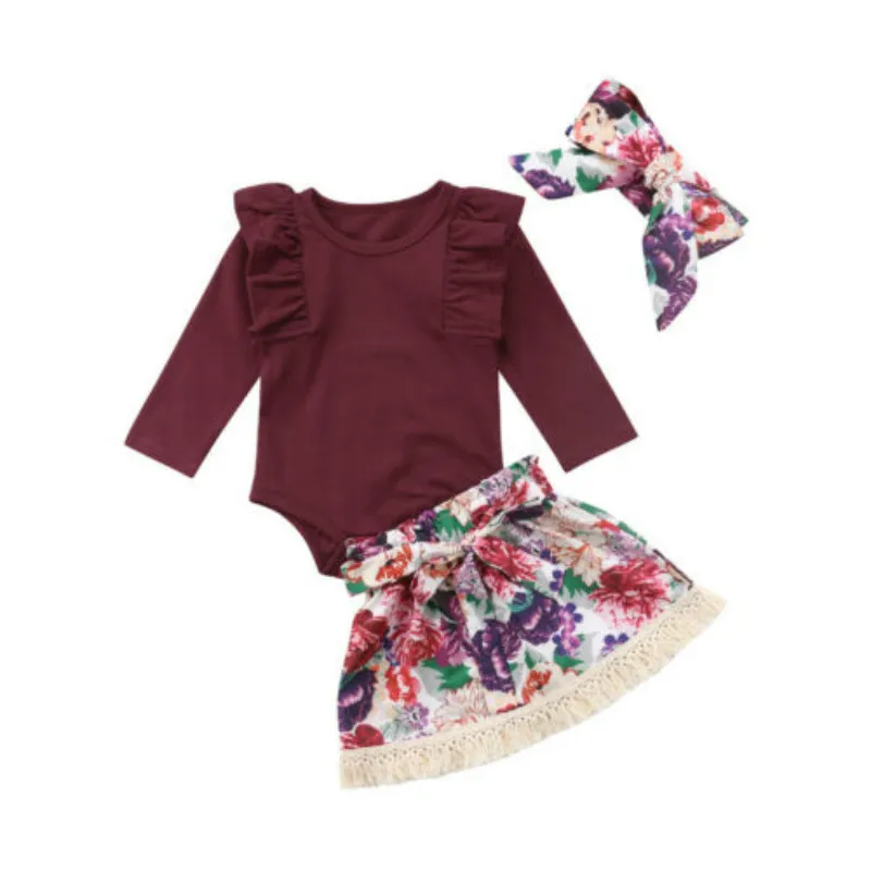 Canis Toddler Kid Baby Girls Floral Tops Romper Skirts fashion Comfortable princess Headband Outfits 3pcs Set
Canis Toddler Kid Baby Girls Floral Tops Romper Skirts fashion Comfortable princess Headband Outfits 3pcs Set
