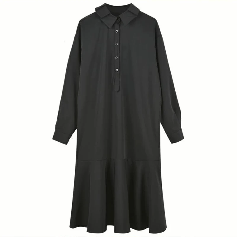 PERHAPS U Black Solid Turn Down Collar Long Sleeve Midi Dress Ruffle Loose Button Shirt Dress Autumn D0613
PERHAPS U Black Solid Turn Down Collar Long Sleeve Midi Dress Ruffle Loose Button Shirt Dress Autumn D0613