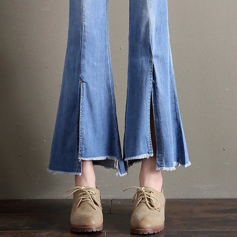Women Autumn Fashion High Waist Loose Jeans Ladies Casual Irregular Bifurcated Tassels Elastic Flare Pants Plus Size
Women Autumn Fashion High Waist Loose Jeans Ladies Casual Irregular Bifurcated Tassels Elastic Flare Pants Plus Size