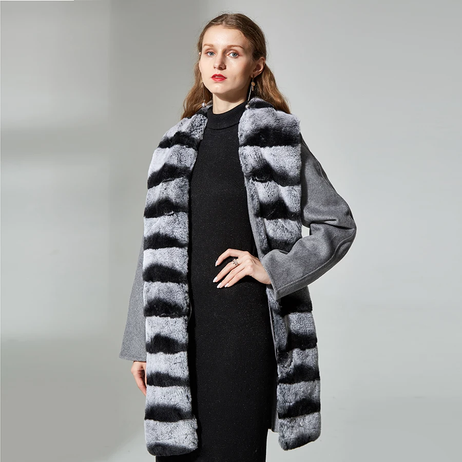 Coat Jacket Women Turn-Down Collar Natural Cashmere With Rex Rabbit Fur Trim Overcoat High Quality Customize
Coat Jacket Women Turn-Down Collar Natural Cashmere With Rex Rabbit Fur Trim Overcoat High Quality Customize