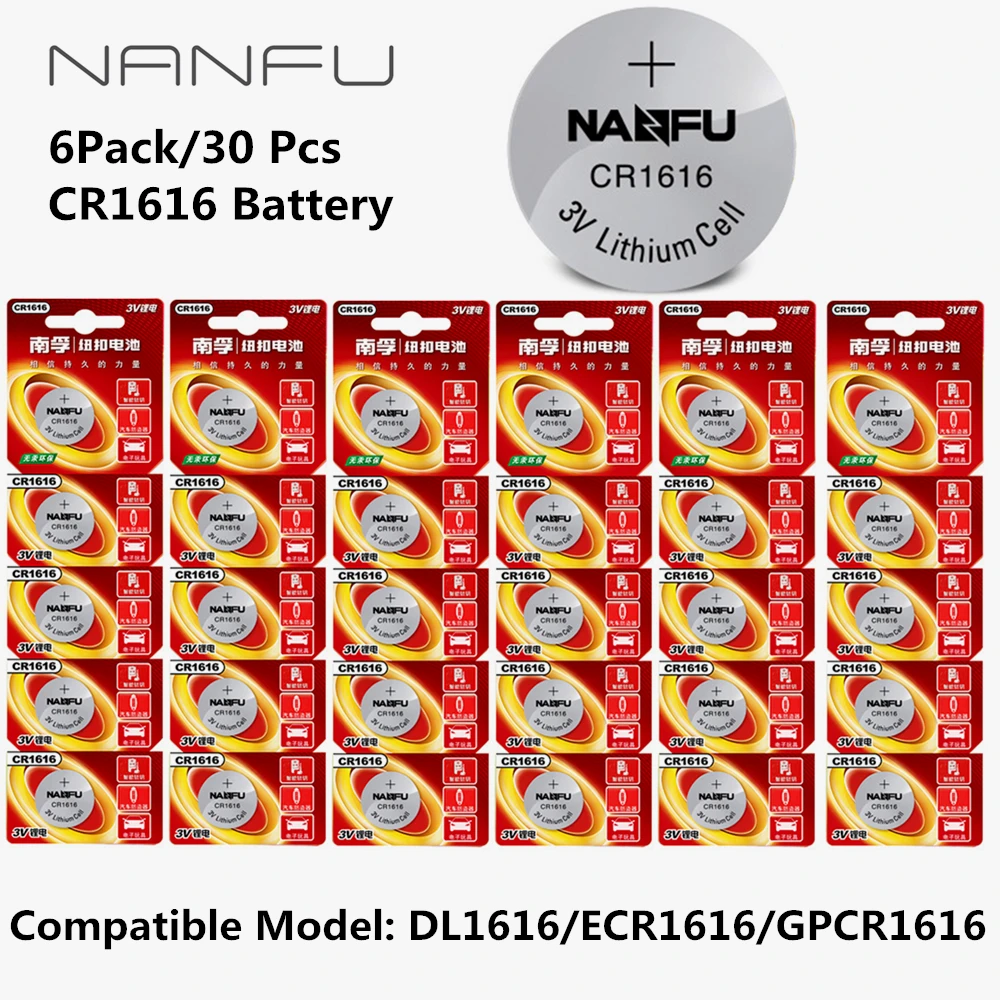 NANFU 6 шт./30 шт. 3 в Кнопочная батарея CR1616 DL1616 ECR1616 GPCR1616 сотовая монета литий ионная 16