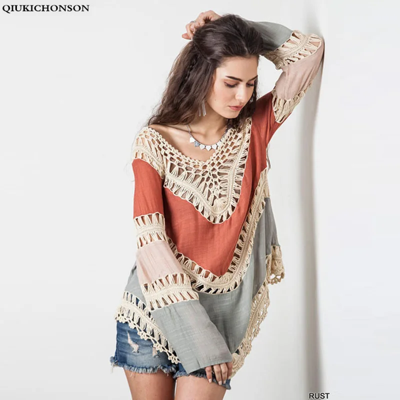 Qiukichonson V-neck Summer Tops Sexy Beach Cover Up Hollow Out Crochet Lace Shirt Women Long Sleeve Lace Blouses Backless
Qiukichonson V-neck Summer Tops Sexy Beach Cover Up Hollow Out Crochet Lace Shirt Women Long Sleeve Lace Blouses Backless