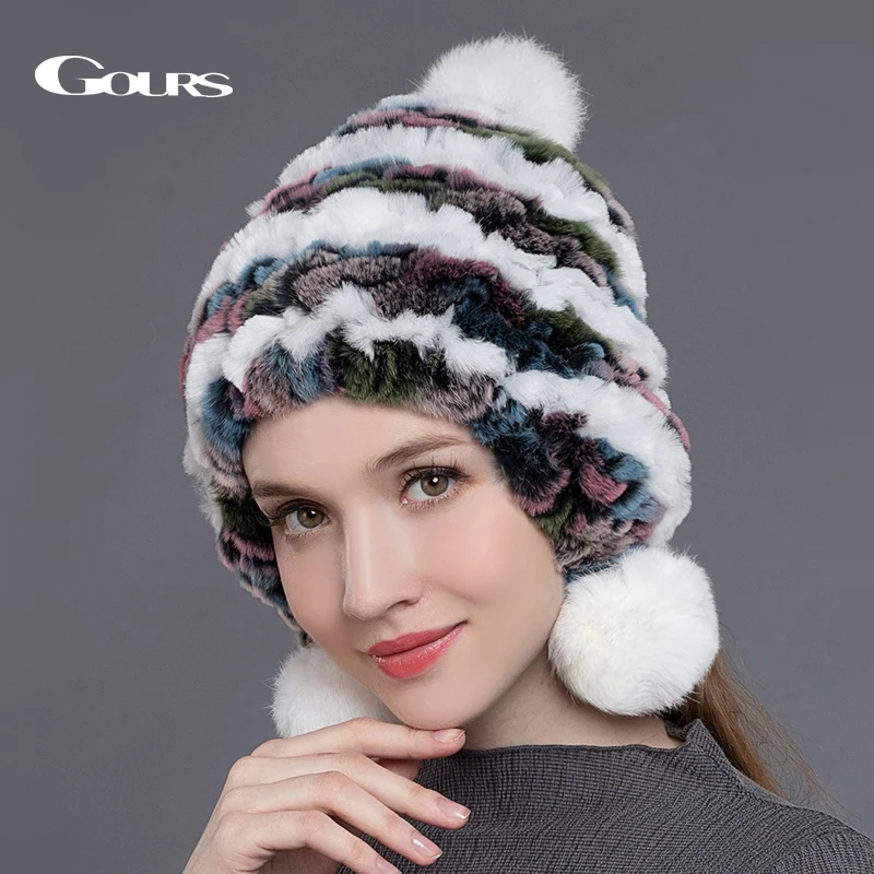 Gours Natural Rex Rabbit Fur Hats for Women Winter Thick Warm Fashion Knitted Caps Brand Pom Poms Beanies with 3 Fox Fur Ball
Gours Natural Rex Rabbit Fur Hats for Women Winter Thick Warm Fashion Knitted Caps Brand Pom Poms Beanies with 3 Fox Fur Ball