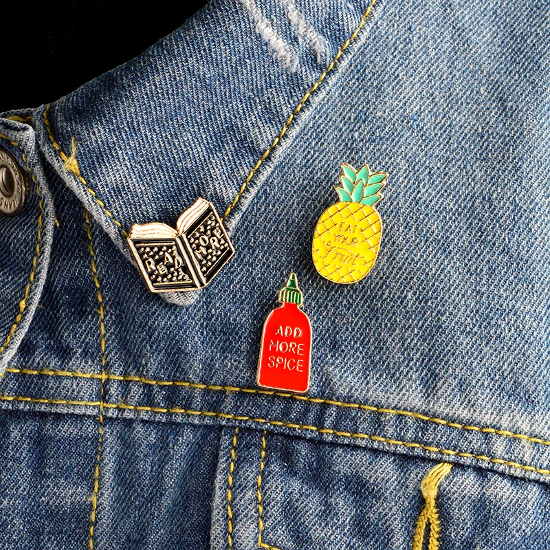 Cartoon Women Enamel pins Book pineapple spice bottle pins "READ MORE,ADD MORE SPICE,EAR YOUR FRUIT" badges funny pins jewelry
Cartoon Women Enamel pins Book pineapple spice bottle pins "READ MORE,ADD MORE SPICE,EAR YOUR FRUIT" badges funny pins jewelry