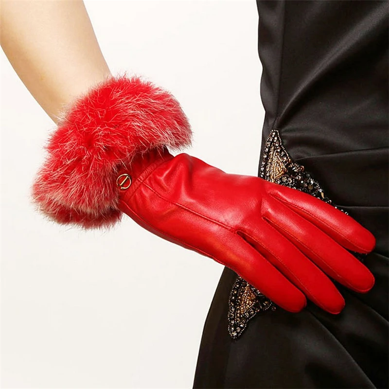 High Quality Brand Genuine Leather Gloves Women Sheepskin Gloves Fashion Trend Rabbit Hair Finger Driving Glove EL002PC-5
High Quality Brand Genuine Leather Gloves Women Sheepskin Gloves Fashion Trend Rabbit Hair Finger Driving Glove EL002PC-5