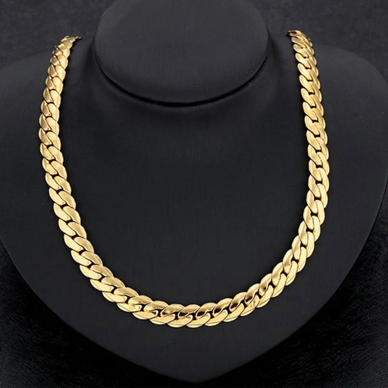 Fashion Luxury Gold Filled Solid Necklace Curb Chains Link Stainless Steel Necklaces for Men Jewelry Wide 9mm 19.6"-27.5" |